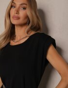 rosa Rochie Neagră Dreaptă cu Vâscoză cu Curea Suplimentară cu Cataramă Pollame