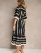 rosa Rochie neagră evazată Boho din bumbac decorată cu broderie și legătură Koriruna