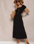 rosa Rochie Neagră Evazată Maxi cu Decolteu Spaniol Kailra