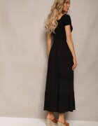 rosa Rochie Neagră Evazată Maxi cu Decolteu Spaniol Kailra