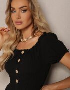 rosa Rochie Neagră Evazată Maxi cu Decolteu Spaniol Kailra
