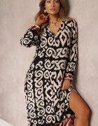 rosa Rochie Neagră Maxi cu fante și buzunare inserate Ranno