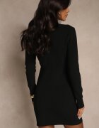 rosa Rochie Neagră Mulată Retro din Tricot cu Viscoză Decorată cu Capse Teremena