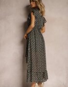 rosa Rochie Neagră Tip petrecut cu croială cloș cu elastic în talie și volan Tiamina