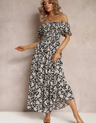 rosa Rochie Neagră Trapez Din bumbac Cu flori Cresenia