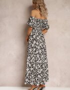 rosa Rochie Neagră Trapez Din bumbac Cu flori Cresenia