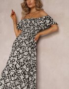 rosa Rochie Neagră Trapez Din bumbac Cu flori Cresenia