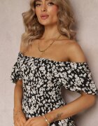 rosa Rochie Neagră Trapez Din bumbac Cu flori Cresenia