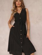 rosa Rochie neagră trapez midi fără mâneci cu cordon Ajana