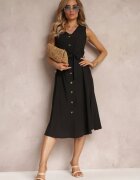 rosa Rochie neagră trapez midi fără mâneci cu cordon Ajana