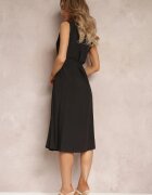 rosa Rochie neagră trapez midi fără mâneci cu cordon Ajana