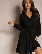 rosa Rochie Negră Evazată Midi cu curea în talie și decolteu petrecut Gemiora