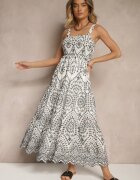 rosa Rochie Negru-Alb din Bumbac cu Model Brodat Sadiralle