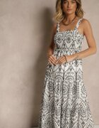 rosa Rochie Negru-Alb din Bumbac cu Model Brodat Sadiralle