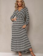 rosa Rochie Negru-Alb Evazată cu Elastic în Talie Kefem