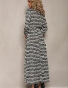 rosa Rochie Negru-Alb Evazată cu Elastic în Talie Kefem