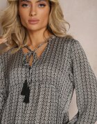 rosa Rochie Negru-Albă Trapezoidală cu Ciucuri și Poale Evazate Bleva