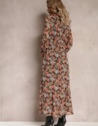rosa Rochie Negru-Bej Cloș Florală Cu elastic în talie Bledareta