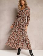rosa Rochie Negru-Bej Cloș Florală Cu elastic în talie Bledareta