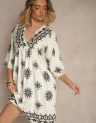 rosa Rochie Negru-Crem Decorată Cu model ornamental Din viscoză Daviloria