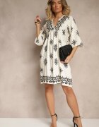 rosa Rochie Negru-Crem Decorată Cu model ornamental Din viscoză Daviloria