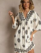 rosa Rochie Negru-Crem Decorată Cu model ornamental Din viscoză Daviloria