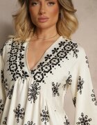 rosa Rochie Negru-Crem Decorată Cu model ornamental Din viscoză Daviloria
