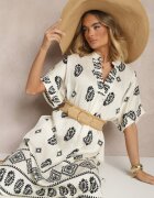 rosa Rochie Negru-Crem din Viscoză Stil Boho Croi tip cutie cu șlițuri Virbia