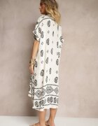 rosa Rochie Negru-Crem din Viscoză Stil Boho Croi tip cutie cu șlițuri Virbia