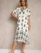rosa Rochie Negru-Crem din Viscoză Stil Boho Croi tip cutie cu șlițuri Virbia