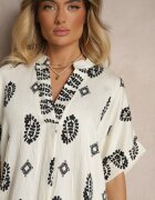 rosa Rochie Negru-Crem din Viscoză Stil Boho Croi tip cutie cu șlițuri Virbia