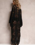 rosa Rochie Negru Croșetată Maxi cu Decupaje și Legătură Upenna