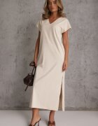 rosa Rochie oversize din bumbac cu buzunare și decolteu în V Iphne Bej