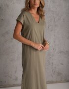 rosa Rochie oversize din bumbac cu buzunare și decolteu în V Iphne Bej închis