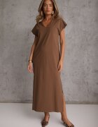 rosa Rochie oversize din bumbac cu buzunare și decolteu în V Iphne Maro