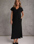 rosa Rochie oversize din bumbac cu buzunare și decolteu în V Iphne Neagră