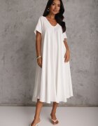 rosa Rochie oversize din viscoză decorată cu strasuri Erone Albă