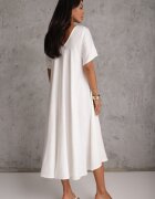 rosa Rochie oversize din viscoză decorată cu strasuri Erone Albă
