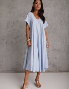 rosa Rochie oversize din viscoză decorată cu strasuri Erone Albastră