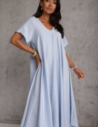 rosa Rochie oversize din viscoză decorată cu strasuri Erone Albastră
