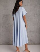 rosa Rochie oversize din viscoză decorată cu strasuri Erone Albastră