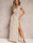 rosa Rochie petrecută albastru deschis cu elastic în talie cu flori Toma