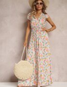 rosa Rochie petrecută albastru deschis cu elastic în talie cu flori Toma