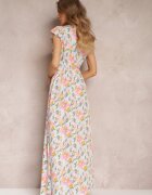 rosa Rochie petrecută albastru deschis cu elastic în talie cu flori Toma