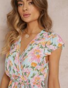 rosa Rochie petrecută albastru deschis cu elastic în talie cu flori Toma