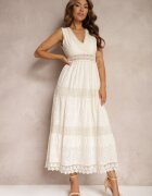 rosa Rochie petrecută bej maxi cu legătură la spate din dantelă Sonaia