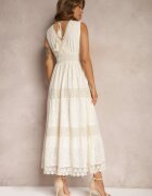 rosa Rochie petrecută bej maxi cu legătură la spate din dantelă Sonaia