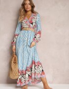 rosa Rochie Petrecută Cloș Albastru-Roz cu curea împletită Alymara