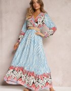 rosa Rochie Petrecută Cloș Albastru-Roz cu curea împletită Alymara