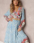 rosa Rochie Petrecută Cloș Albastru-Roz cu curea împletită Alymara
